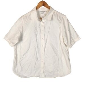 Coolibar Button Down Shirt Women's XL White Cotton Tencel UPF 50+ Short Sleeve